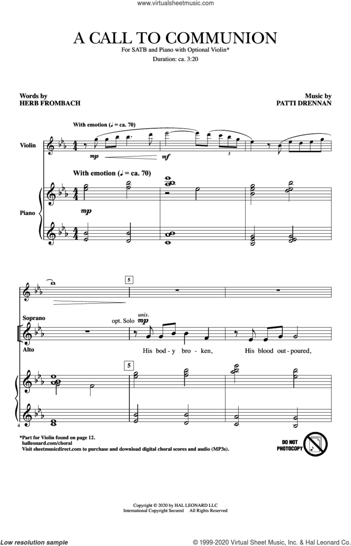 A Call To Communion sheet music for choir (SATB: soprano, alto, tenor, bass) by Patti Drennan, Herb Frombach and Herb Frombach and Patti Drennan, intermediate skill level