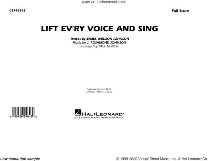 Lift Ev'ry Voice and Sing (arr. Paul Murtha) (COMPLETE) sheet music for marching band by J. Rosamond Johnson and James Weldon Johnson, J. Rosamond Johnson, James Weldon Johnson and Paul Murtha, intermediate skill level