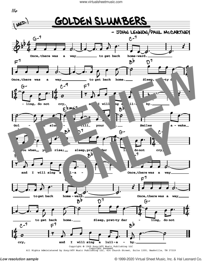Golden Slumbers (High Voice) sheet music for voice and other instruments (real book with lyrics) by The Beatles, John Lennon and Paul McCartney, intermediate skill level