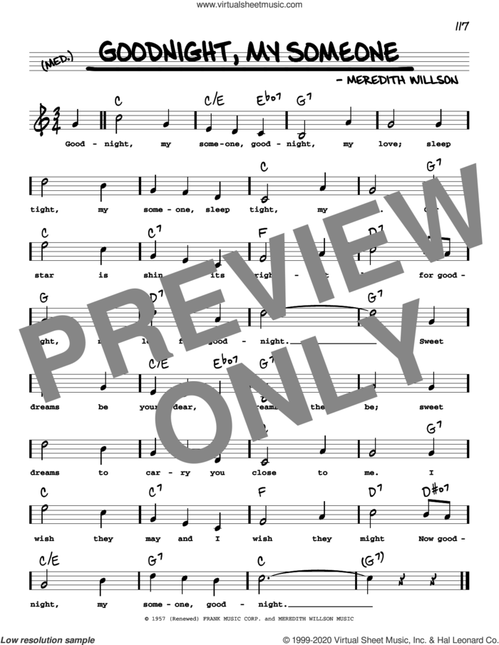 Goodnight, My Someone (High Voice) (from The Music Man) sheet music for voice and other instruments (real book with lyrics) by Meredith Willson, intermediate skill level