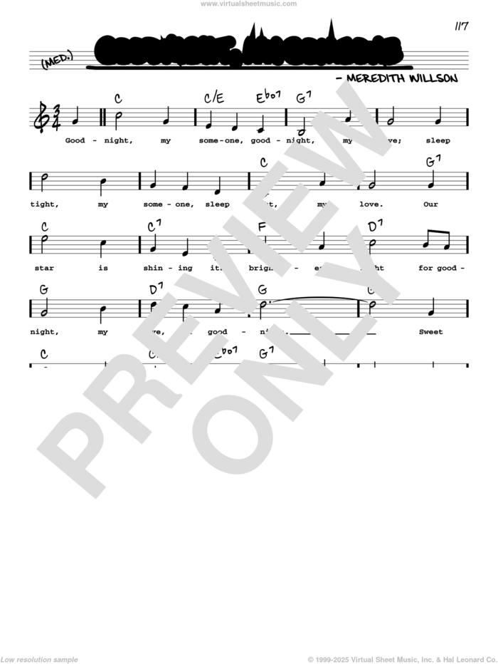 Goodnight, My Someone (High Voice) (from The Music Man) sheet music for voice and other instruments (real book with lyrics) by Meredith Willson, intermediate skill level