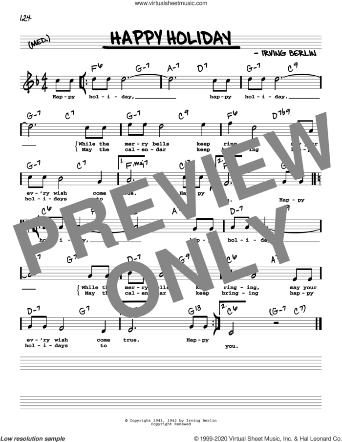Happy Holiday (High Voice) (from Holiday Inn) sheet music for voice and other instruments (real book with lyrics) by Irving Berlin, intermediate skill level