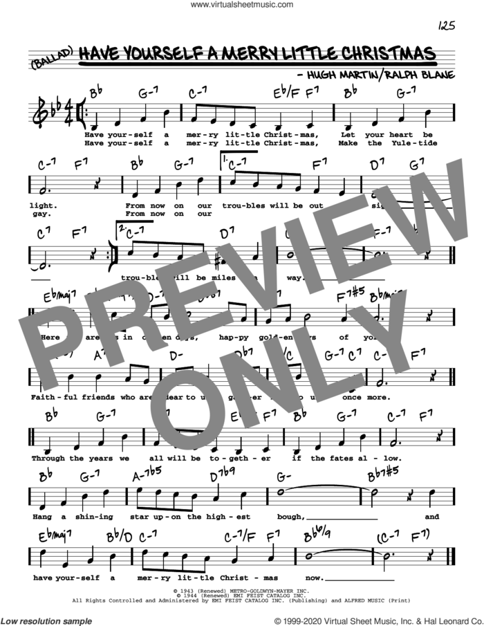 Have Yourself A Merry Little Christmas (High Voice) sheet music for voice and other instruments (real book with lyrics) by Hugh Martin and Ralph Blane, intermediate skill level