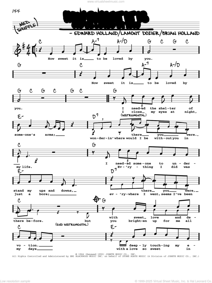 How Sweet It Is (To Be Loved By You) (High Voice) sheet music for voice and other instruments (real book with lyrics) by Marvin Gaye, James Taylor, Brian Holland, Eddie Holland and Lamont Dozier, intermediate skill level