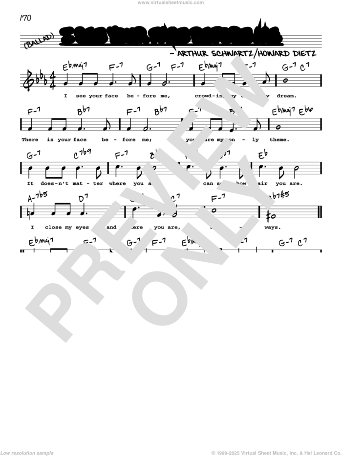 I See Your Face Before Me (High Voice) sheet music for voice and other instruments (real book with lyrics) by Arthur Schwartz and Howard Dietz, intermediate skill level