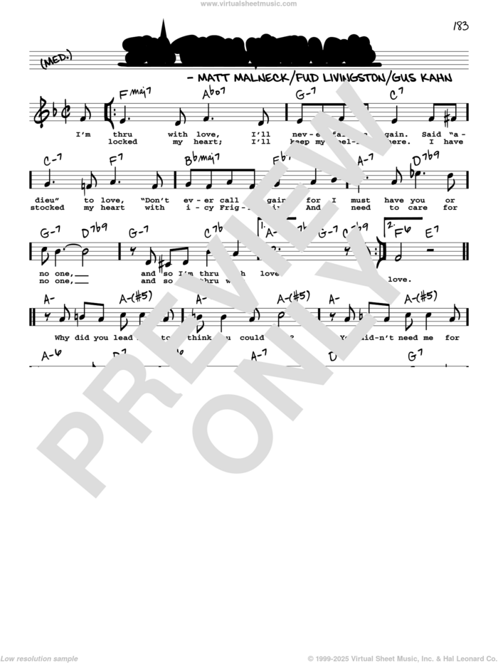 I'm Thru With Love (High Voice) sheet music for voice and other instruments (real book with lyrics) by Gus Kahn, Fud Livingston and Matt Malneck, intermediate skill level