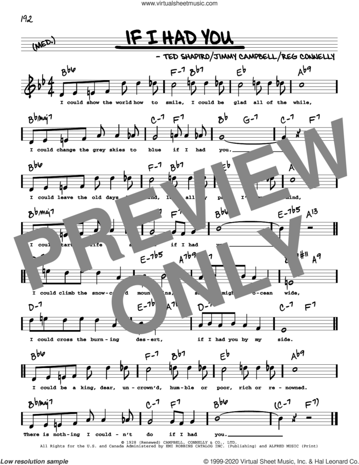 If I Had You (High Voice) sheet music for voice and other instruments (real book with lyrics) by Frank Sinatra, Jimmy Campbell, Reg Connelly and Ted Shapiro, intermediate skill level