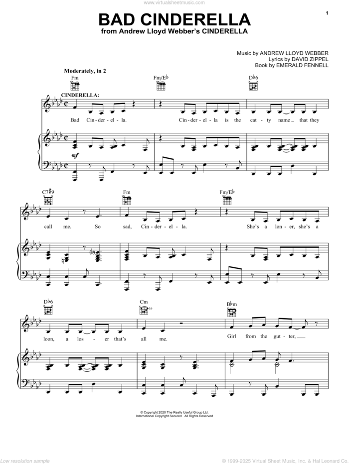 Bad Cinderella (from Andrew Lloyd Webber's Cinderella) sheet music for voice, piano or guitar by Andrew Lloyd Webber, David Zippel and Emerald Fennell, intermediate skill level