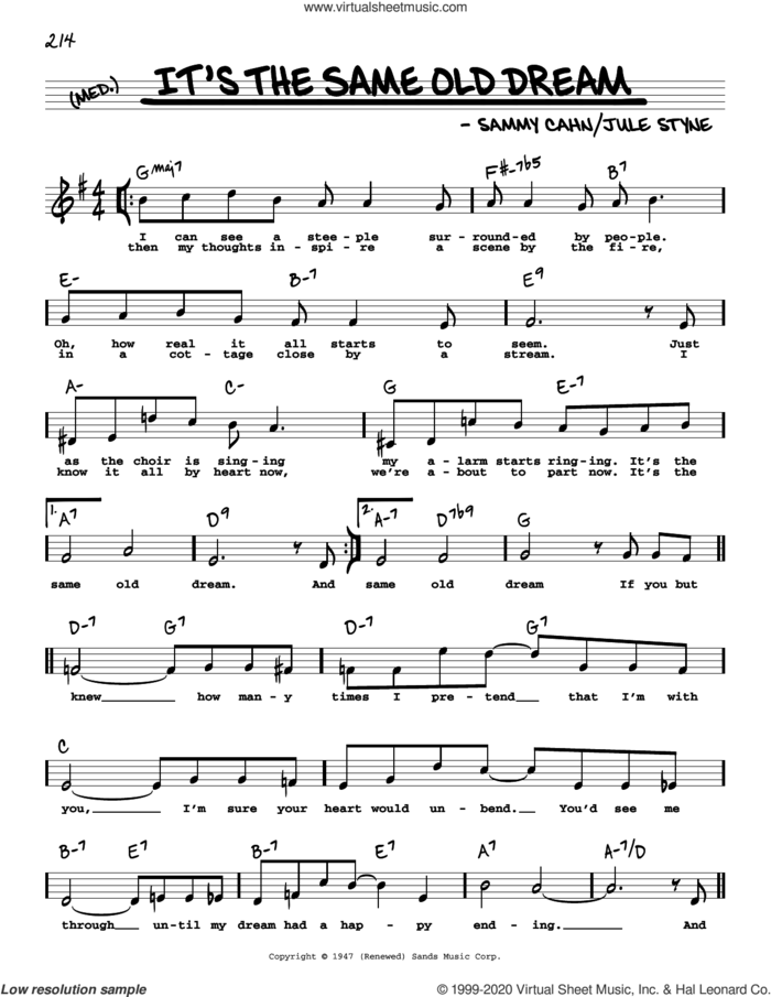 It's The Same Old Dream (High Voice) sheet music for voice and other instruments (high voice) by Sammy Cahn and Jule Styne, intermediate skill level