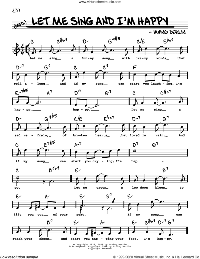 Let Me Sing And I'm Happy (High Voice) sheet music for voice and other instruments (high voice) by Irving Berlin, intermediate skill level