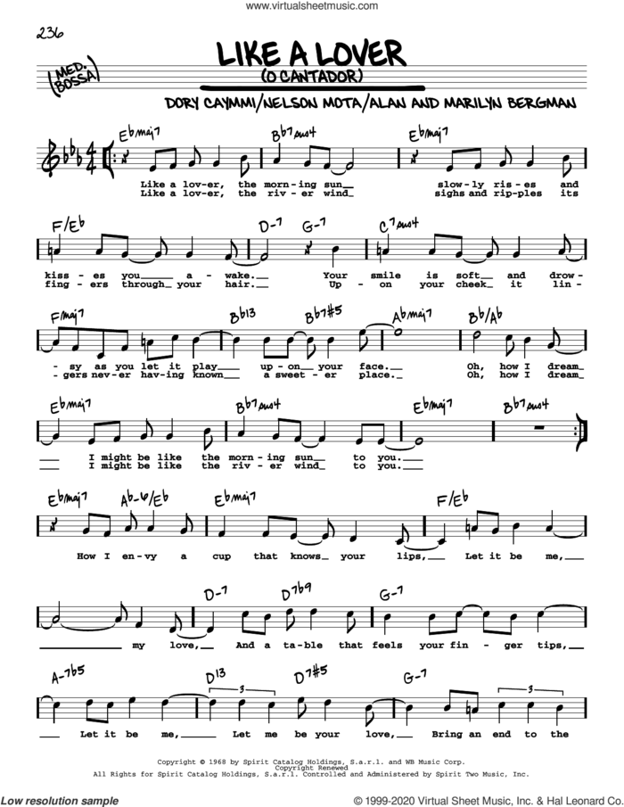Like A Lover (O Cantador) (High Voice) sheet music for voice and other instruments (high voice) by Marilyn Bergman, Alan Bergman and Dory Caymmi, intermediate skill level