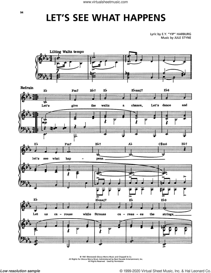 Let's See What Happens sheet music for voice, piano or guitar by Jule Styne, E.Y. 'Yip' Harburg and Jule Styne and E.Y. Harburg, intermediate skill level