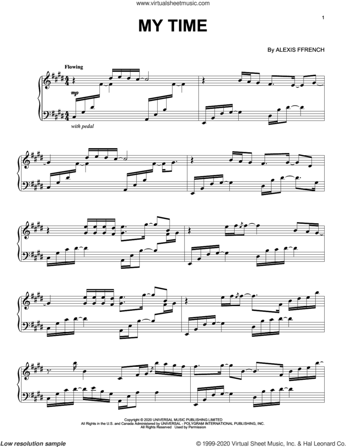 My Time sheet music for piano solo by Alexis Ffrench, intermediate skill level