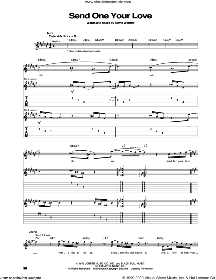 Send One Your Love sheet music for guitar (tablature) by Stevie Wonder, intermediate skill level