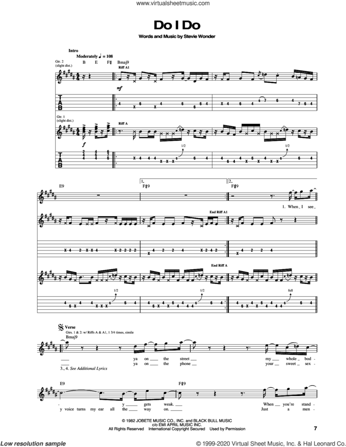 Do I Do sheet music for guitar (tablature) by Stevie Wonder, intermediate skill level