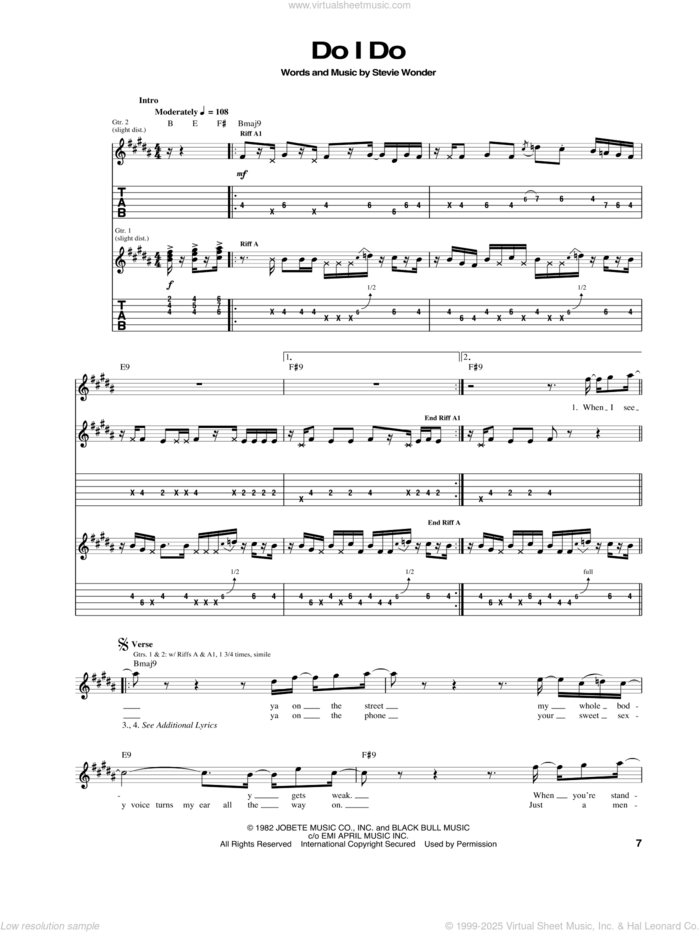 Do I Do sheet music for guitar (tablature) by Stevie Wonder, intermediate skill level