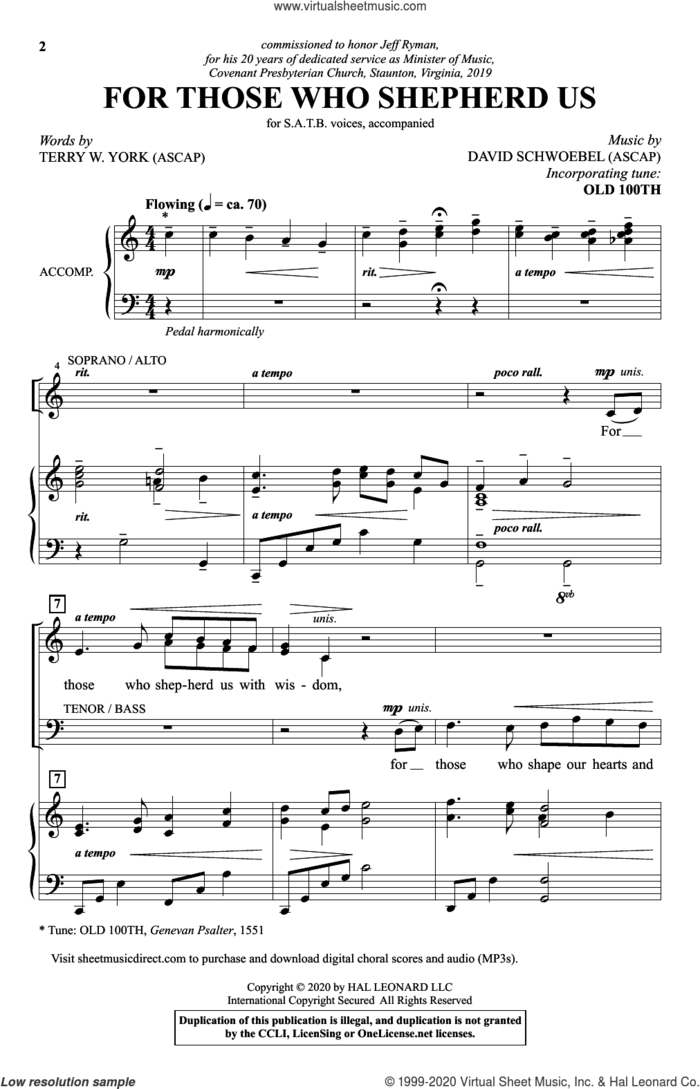 For Those Who Shepherd Us sheet music for choir (SATB: soprano, alto, tenor, bass) by David Schwoebel, Terry W. York and Terry W. York and David Schwoebel, intermediate skill level