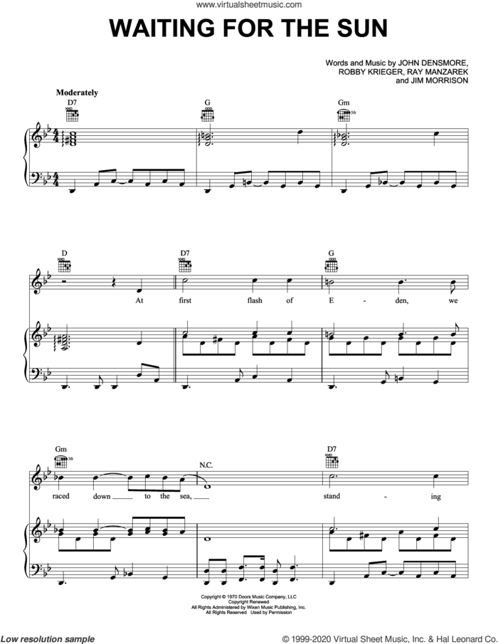 Waiting For The Sun sheet music for voice, piano or guitar by The Doors, Jim Morrison, John Densmore, Ray Manzarek and Robby Krieger, intermediate skill level