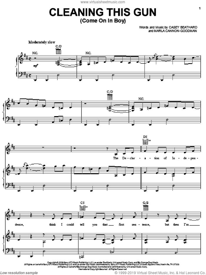 Cleaning This Gun (Come On In Boy) sheet music for voice, piano or guitar by Rodney Atkins, Casey Beathard and Marla Cannon-Goodman, intermediate skill level