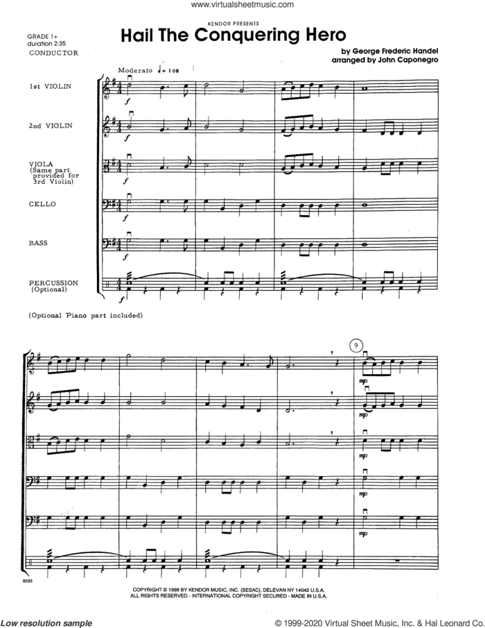 Hail The Conquering Hero (from 'Judas Maccabeus') (arr. John Caponegro) (COMPLETE) sheet music for orchestra by George Frideric Handel and John Caponegro, intermediate skill level