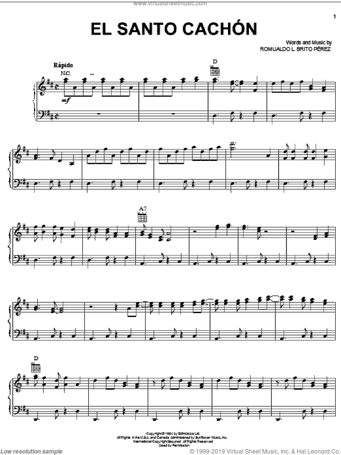 El Santo Cachon sheet music for voice, piano or guitar by Romualdo L. Brito Perez, intermediate skill level