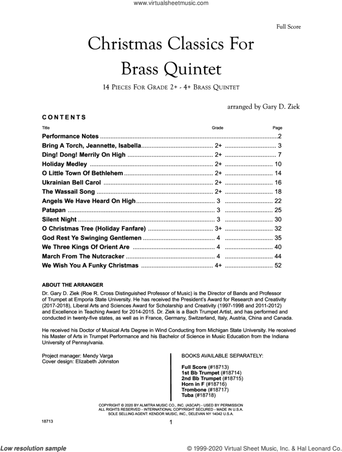 Christmas Classics For Brass Quintet - Full Score sheet music for brass quintet by Gary Ziek and Miscellaneous, intermediate skill level