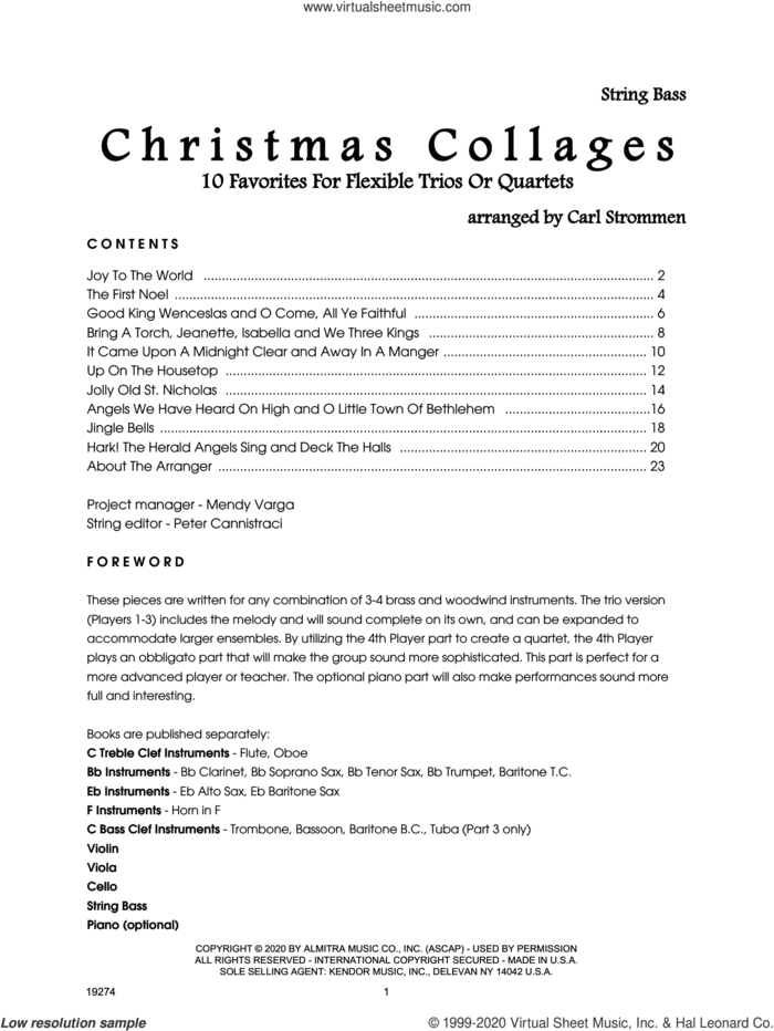 Christmas Collages - String Bass sheet music for string orchestra by Carl Strommen and Miscellaneous, intermediate skill level