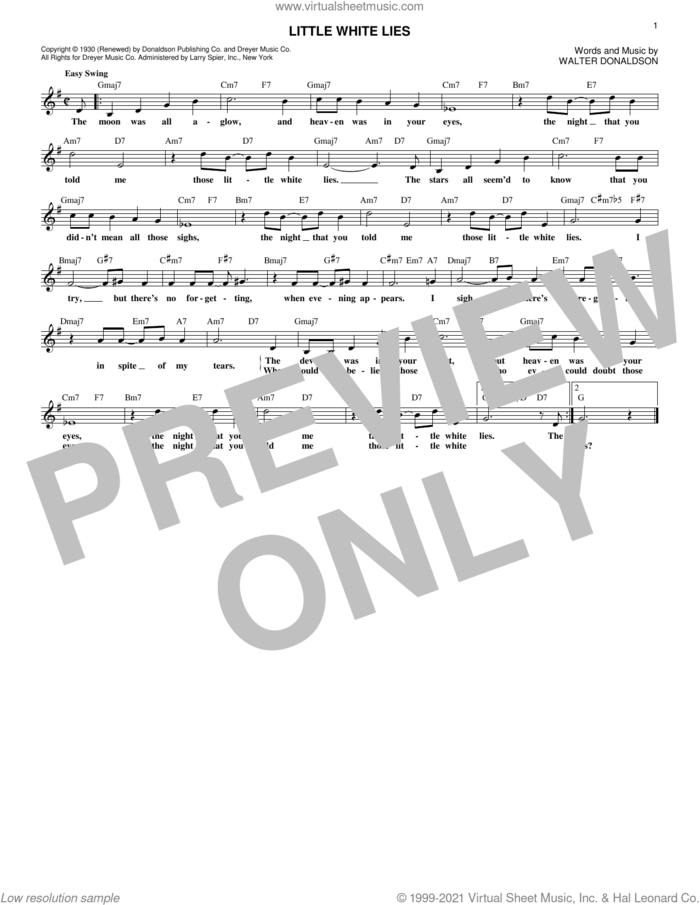 Little White Lies sheet music for voice and other instruments (fake book) by Julie London and Walter Donaldson, intermediate skill level