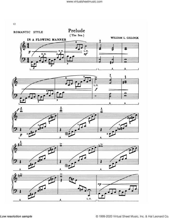 Prelude (The Sea) sheet music for piano solo (elementary) by William Gillock, beginner piano (elementary)