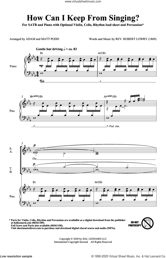How Can I Keep From Singing (arr. Matt and Adam Podd) sheet music for choir (SATB: soprano, alto, tenor, bass) by Robert Lowry, Adam Podd and Matt Podd, intermediate skill level
