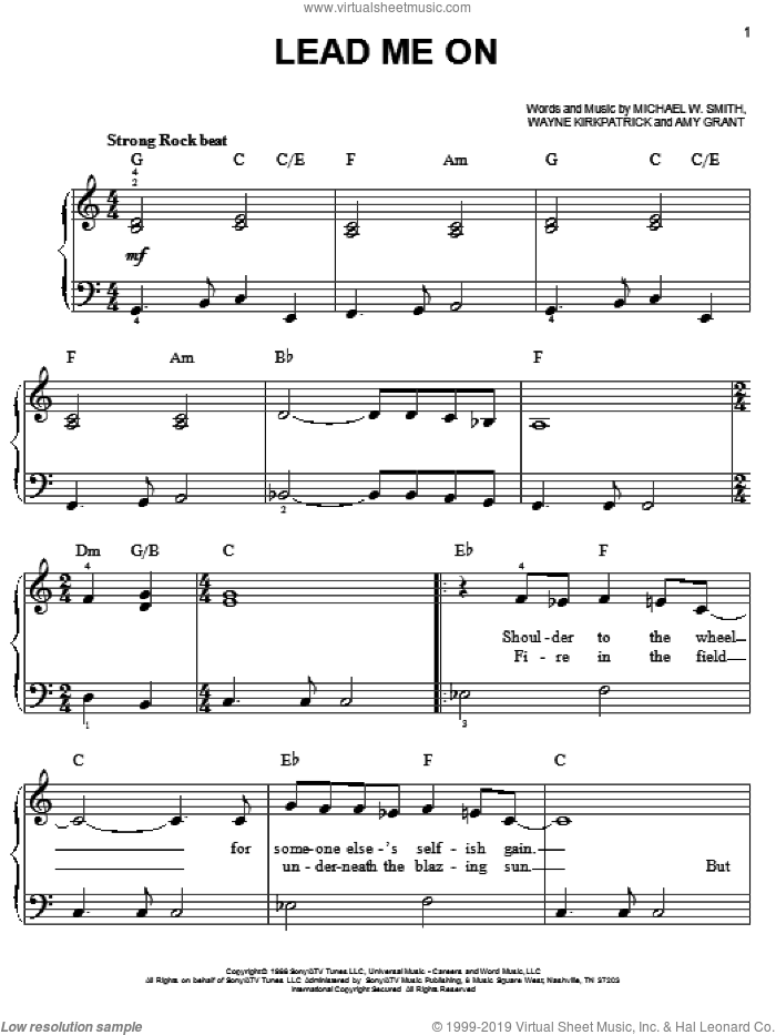 Lead Me On sheet music for piano solo by Amy Grant, Michael W. Smith and Wayne Kirkpatrick, easy skill level