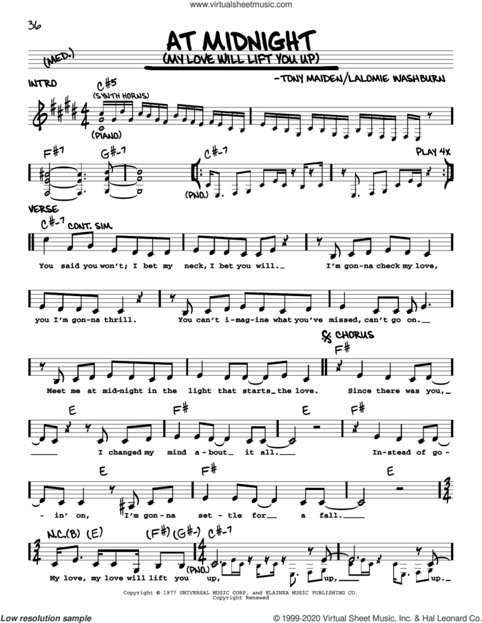 At Midnight (My Love Will Lift You Up) sheet music for voice and other instruments (real book) by Rufus, Lalomie Washburn and Tony Maiden, intermediate skill level