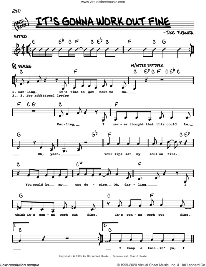 It's Gonna Work Out Fine sheet music for voice and other instruments (real book) by Ike & Tina Turner and Ike Turner, intermediate skill level