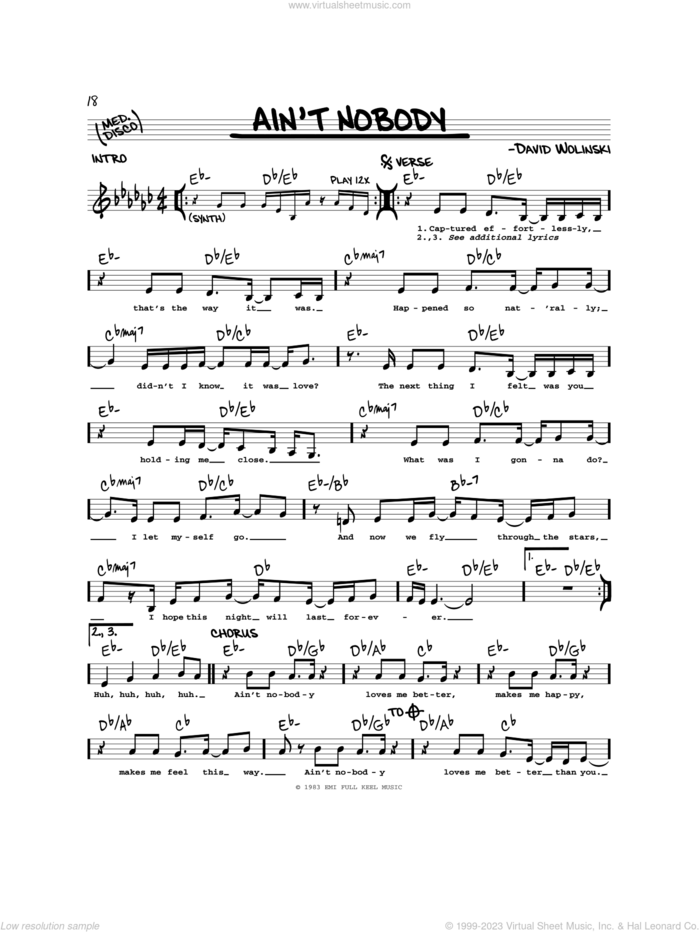 Ain't Nobody sheet music for voice and other instruments (real book) by Chaka Khan and David Wolinski, intermediate skill level