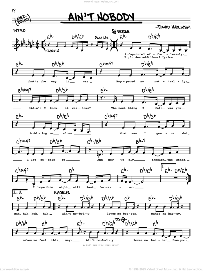 Ain't Nobody sheet music for voice and other instruments (real book) by Chaka Khan and David Wolinski, intermediate skill level