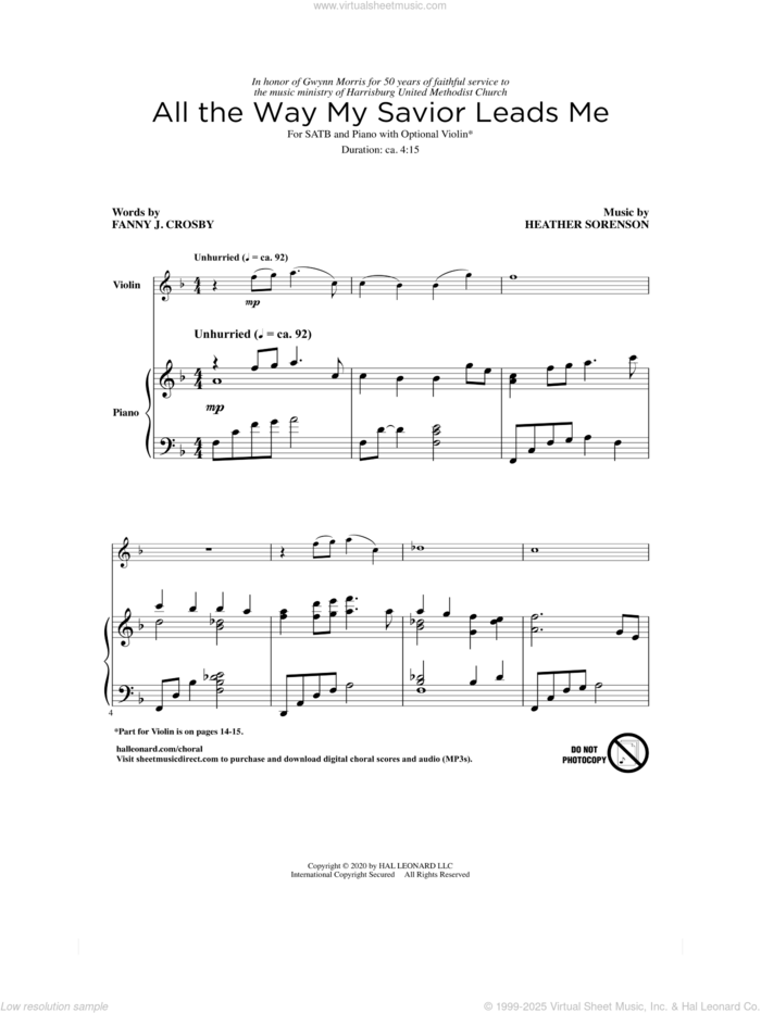 All The Way My Savior Leads Me sheet music for choir (SATB: soprano, alto, tenor, bass) by Heather Sorenson and Fanny J. Crosby and Heather Sorenson and Fanny J. Crosby, intermediate skill level