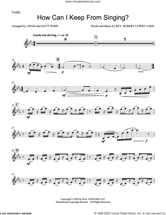 How Can I Keep from Singing (arr. Matt and Adam Podd) (complete set of parts) sheet music for orchestra/band by Robert Lowry, Adam Podd and Matt Podd, intermediate skill level