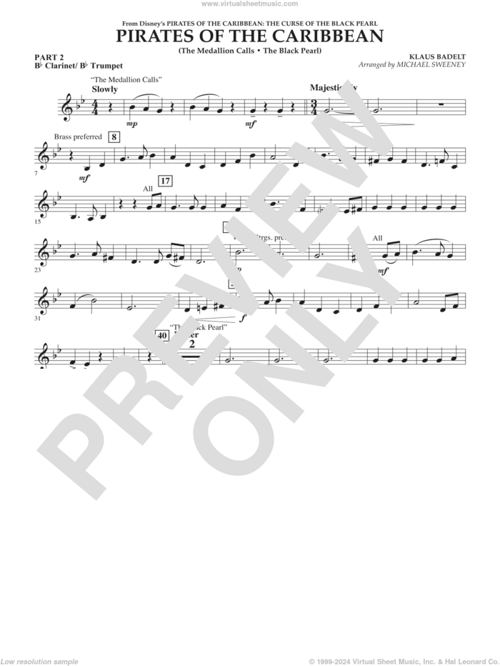 Pirates of the Caribbean (from The Curse of the Black Pearl) sheet music for concert band (Bb clarinet/bb trumpet) by Klaus Badelt and Michael Sweeney, intermediate skill level
