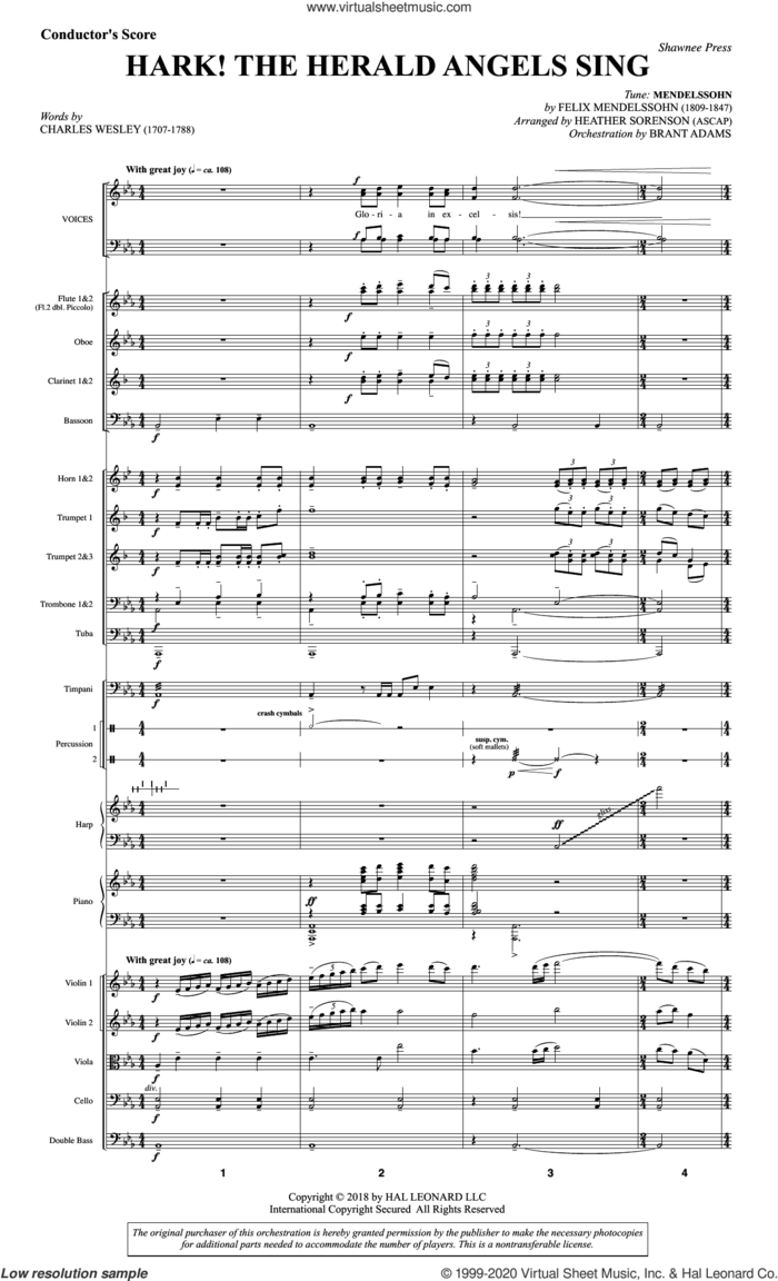 Hark! The Herald Angels Sing (Orchestra) (arr. Heather Sorenson) (COMPLETE) sheet music for orchestra/band by Heather Sorenson, Charles Wesley and Felix Mendelssohn-Bartholdy, intermediate skill level