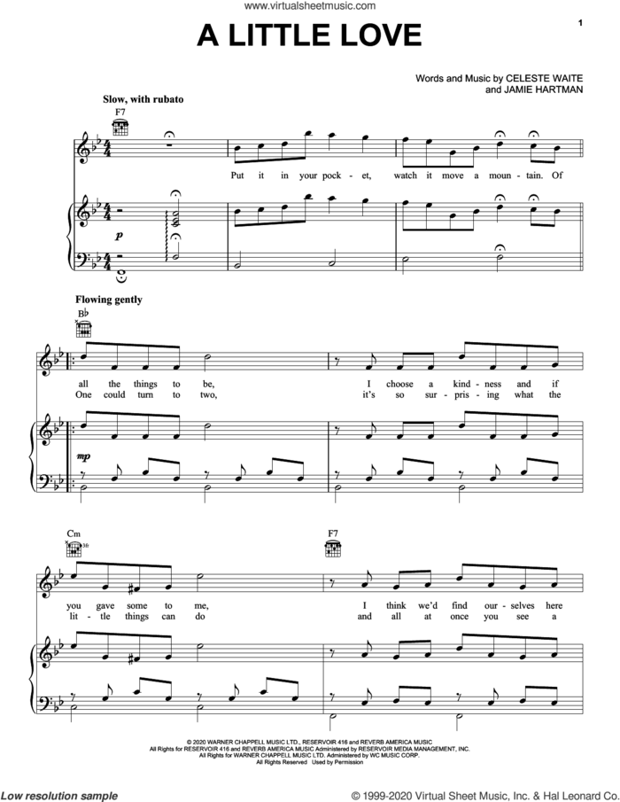 A Little Love (John Lewis 2020) sheet music for voice, piano or guitar by Celeste, Celeste Waite and Jamie Hartman, intermediate skill level