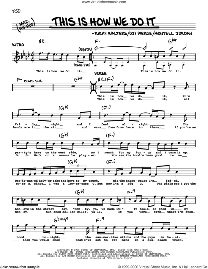 This Is How We Do It sheet music for voice and other instruments (real book) by Montell Jordan, Oji Pierce and Ricky Walters, intermediate skill level