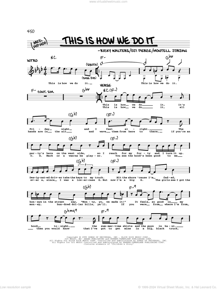 This Is How We Do It sheet music for voice and other instruments (real book) by Montell Jordan, Oji Pierce and Ricky Walters, intermediate skill level