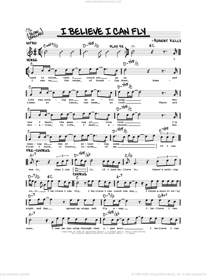 I Believe I Can Fly sheet music for voice and other instruments (real book) by Robert Kelly, intermediate skill level