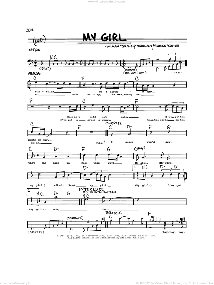 My Girl sheet music for voice and other instruments (real book) by The Temptations and Ronald White, intermediate skill level