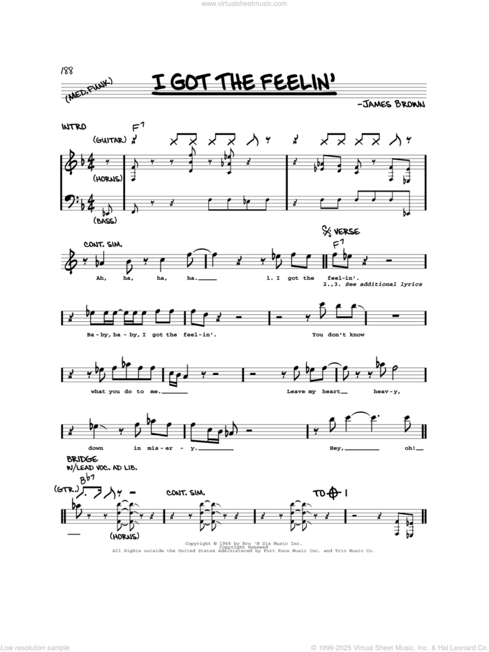 I Got The Feelin' sheet music for voice and other instruments (real book) by James Brown, intermediate skill level