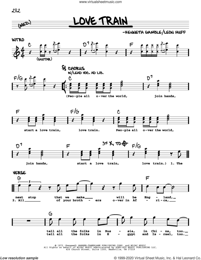 Love Train sheet music for voice and other instruments (real book) by O'Jays, Kenneth Gamble and Leon Huff, intermediate skill level