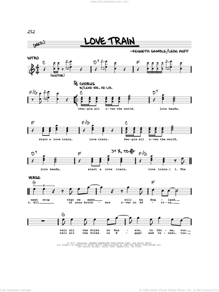 Love Train sheet music for voice and other instruments (real book) by O'Jays, Kenneth Gamble and Leon Huff, intermediate skill level