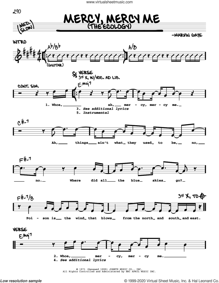 Mercy, Mercy Me (The Ecology) sheet music for voice and other instruments (real book) by Marvin Gaye, intermediate skill level