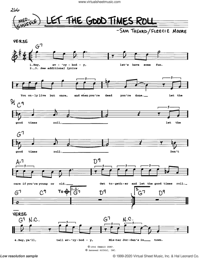 Let The Good Times Roll sheet music for voice and other instruments (real book) by B.B. King, Fleecie Moore and Sam Theard, intermediate skill level