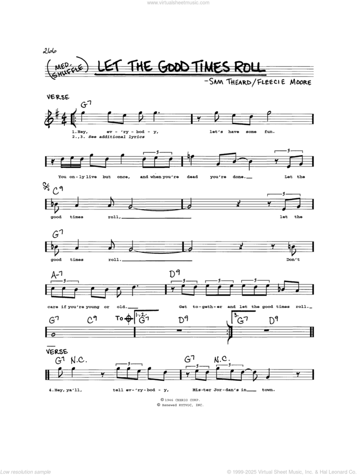 Let The Good Times Roll sheet music for voice and other instruments (real book) by B.B. King, Fleecie Moore and Sam Theard, intermediate skill level